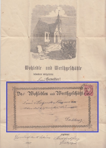 DR - Eppendorf 1885 dekorativer illustrierter Taufbrief n. Gahlenz b. Oederan