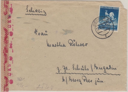 DR - 25 Pfg. Wiener Frühjahrsmesse Zensurbrief i.d. SCHWEIZ Weimar - Schuls 1942