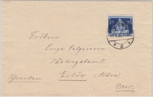 DR - 25 Pfg. Int. Gemeindekongress Brief n. SCHWEDEN Greifswald - Esloo 1936