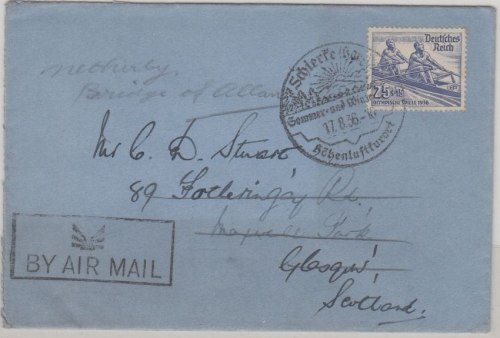 DR - 25 Pfg Olympiade/Ruderer Brief n. ENGLAND Schierke - Glasgow 1936