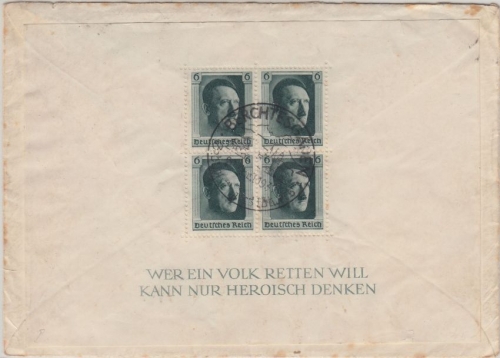 DR - AH-Block gezähnt (Block 7) Brief SST Berchtesgaden Geburtstag 1937