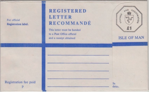 Isle of Man - 1 GBP Einschreibeumschlag Ganzsache Format G ungebraucht Ausg.1981