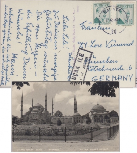 Türkei - 2x15 K. Atatürk Luftpostkarte Istanbul - München 1958