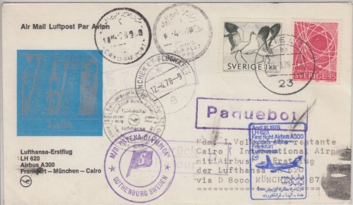 Schweden - Lufthansa Erstflug München/Cairo Schiffspost Zuleitungspost Kiel 1978