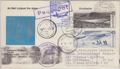 Schweden - LH-Erstflug München/Cairo Schiffspost Zuleitungspost Kiel 16.4.78