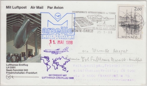 Monaco LH-Erstflug Marseille FFM Zuleitung LH-Erstflug FFM Friedrichshafen 1988