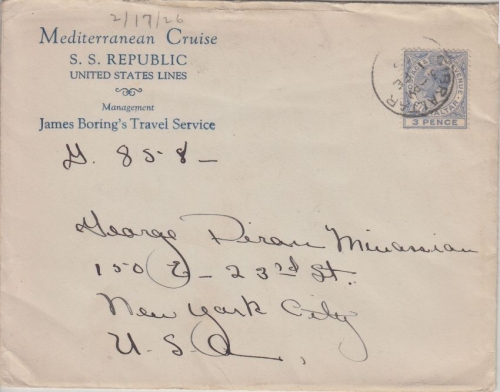 Gibraltar - 3 P. König Georg V. Brief SS. Republic US-Lines n. USA 1926