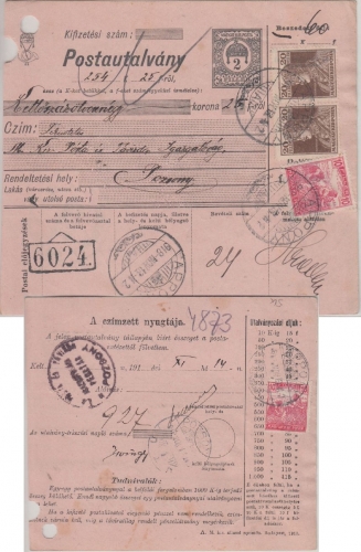 Ungarn/Slowakei - 2f. Ganzsache Postanweisung + Zusatz Appony - Pozsony 1918