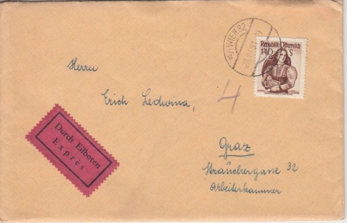 Österreich - 1,40 S. Trachten Eilbrief Wien - Graz 1951