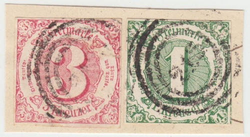Thurn & Taxis - 1+3 Sgr. grün/rot Briefstück Ringstpl. 215 (Wiesbaden)