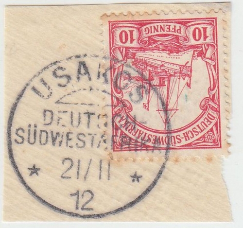 DSWA - Usakos 21.11.12 Briefstück 10 Pfg. Schiffszeichnung