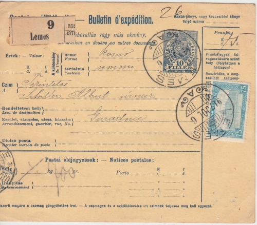 Ungarn/Slowakei - 10 F. Ganzsache + Zusatz Paketkarte Lemes - Garadna 1917