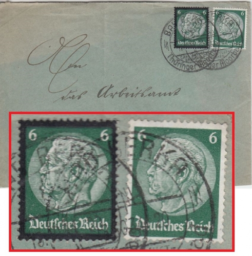 DR - 2x6 Pfg Hindenburg/Trauer wertstufengl. Mischfrankatur Brief Bad Berka 1934