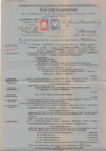 Bayern - 20+10 Pfg. Wappen Postzustellurkunde Windsheim - Uffenheim 1904