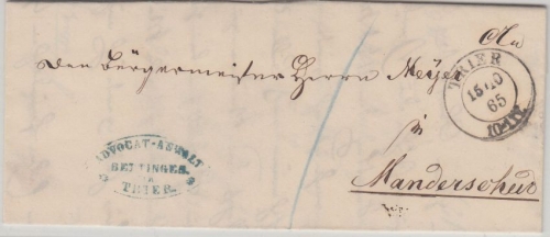Preussen - Trier 15.10.65 K2 Portobrief n. Manderscheid - mit Inhalt