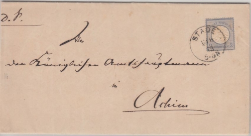DR - 2 Gr. gr. Brustschild Brief K1 Stade - Achim 1873 - mit Inhalt