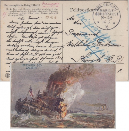 DR - Kais. Deutsche Marine-Schiffspost No. 38 (SMS v.d.Tann) Feldpostkarte 1916
