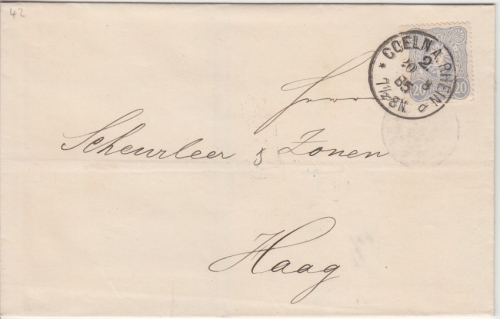DR - 20 Pfg. Brief n. HOLLAND Coeln a. Rhein 2 - Den Haag 1885
