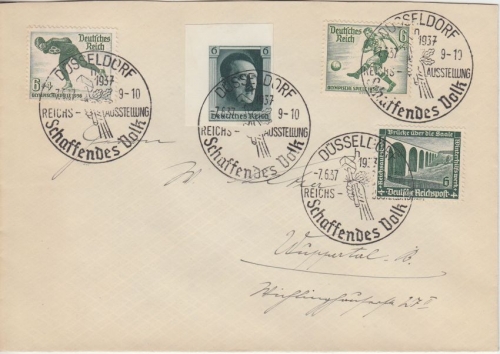 DR - 4x6 Pfg Sondermarken Brief SST Düsseldorf Schaffendes Volk n Wuppertal 1937