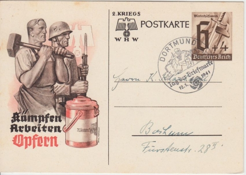 DR - 6 Pfg. WHW Sonderganzsache SST Dortmund Tag der Briefmarke 1941