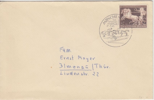 DR - 42 Pfg. Braunes Band 1940 SST München-Riem 21.7.40 Brief n. Ilmenau