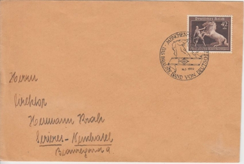 DR - 42 Pfg. Braunes Band 1939 SST München-Riem 30.7.40 Brief n. Neuchatel