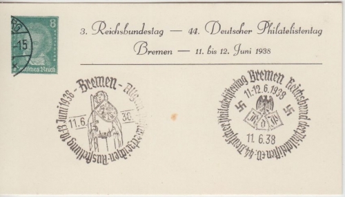 DR - Bremen 1936 3. Reichsbundestag/44. Dt. Philatelistentag SST Werbekärtchen ?