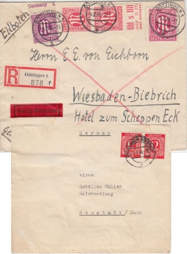 AM-Post - 40 Pfg. u.a. Einschreiben-Eilbrief Göttingen Wiesbaden 1946 Wendebrief