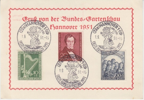 Berlin - 10+30 Pfg. Philharmonie + 20 Pfg Lortzing Sonderkarte SST Hannover 1951