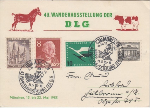 Berlin - 4 Pfg. Kaiser Wilhelm Gedächtniskirche u.a. DLG Sonderkarte + SST 1955