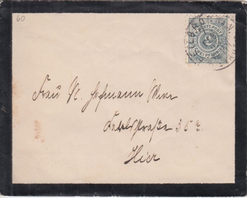 Württemberg - 2 Pfg. Ziffer Ortstrauerbriefchen Heilbronn 1895