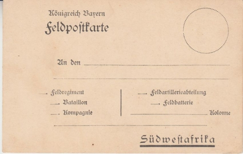 Bayern - Feldpostkarte Vordruck für Deutsch-Südwestafrika ungebraucht