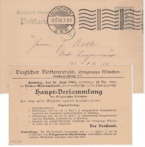 Bayern - 2 Pfg. Rauten GA m. Zudruck Flottenverein Bickerdike München 2 BP 1906