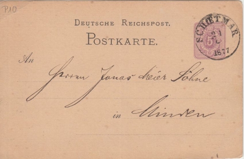 DR - Schoetmar 21.6.1877 nachv. TT-K1 5 Pfg. Ganzsache n. Minden