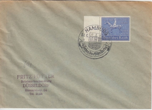 DR - 25 Pfg. 70 J. Deutsches Derby Randstück Brief/FDC SST Hamburg 18.6.39