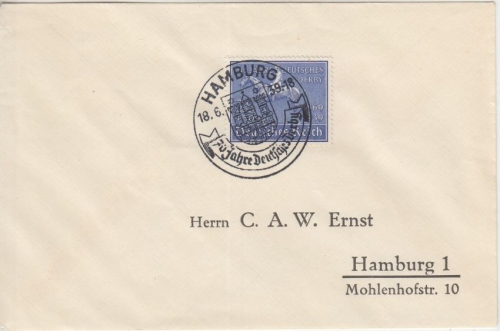 DR - 25 Pfg. 70 J. Deutsches Derby Brief/FDC SST Hamburg 18.6.39