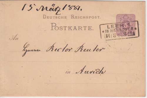 DR - Leer 1 in Hannover 14.3.81 Ra3 5 Pfg. Ganzsache n. Aurich