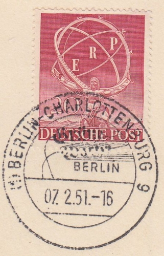Berlin - 20 Pfg. Marshallplan/ERP u.a. Sonderkarte Grüne Woche SST 1951