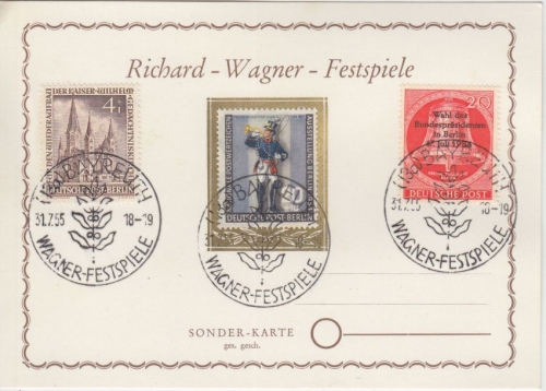 Berlin - 4 Pfg Gedächtniskirche u.a. So-karte SST Bayreuth Wagnerfestspiele 1955