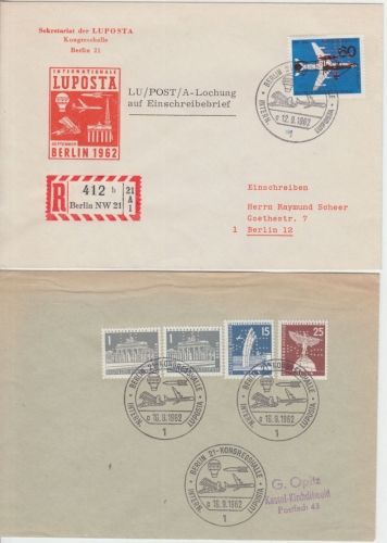 Berlin - LUPOSTA 1962 2 Briefe - Marken mit Lochung SST Berlin 21 Kongresshalle