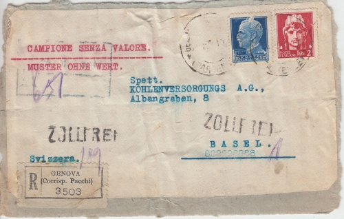 Italien - 2+1,25 L. Freimarken Einschreiben Muster ohne Wert (Vds) i.d. SCHWEIZ