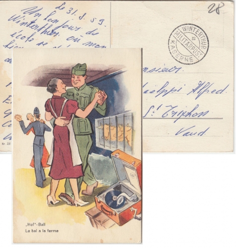 Schweiz - Winterthur Kaserne Militärpost Juxkarte portofreie Militärpost 1959