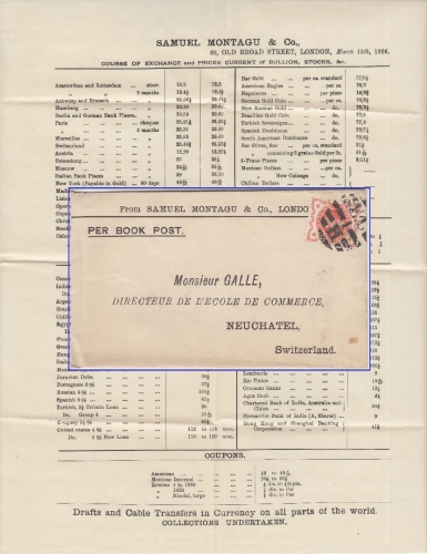 Großbritannien - 1/2 P Victoria Perfin SM&Co Drucksache i.d. SCHWEIZ London 1896