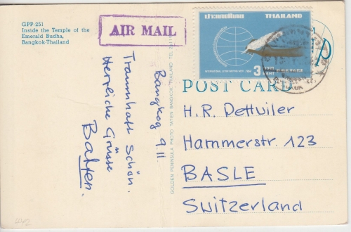 Thailand - 3 B. Int. Briefwoche Luftpostkarte i.d. SCHWEIZ Bangkok - Basel 1964