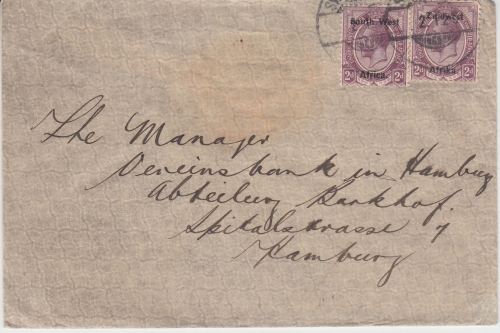 Südwestafrika - 2x2 P. König Gerg V. Brief Swakopmund (apt. dt. Tagesstpl.) 1925