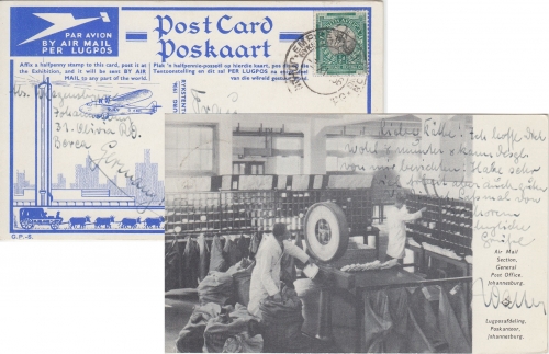 Südafrika - Johannesburg Empire Exhibition 1936 Sonderkarte n. Berlin