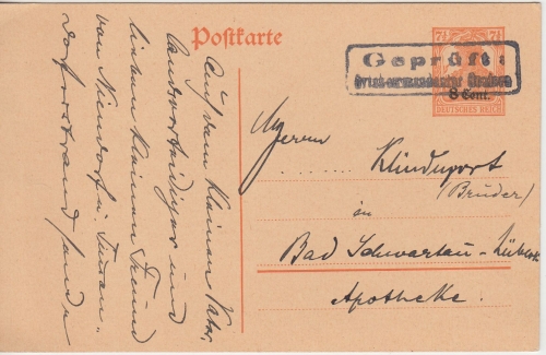 Etappe West - Geprüft Ortskommandantur Roulers Ra2 Ganzsache 16.1.1917