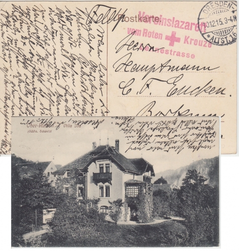 DR Vereinslazarett Rotes Kreuz Lennestrasse roter L3 Feldpostkarte Dresden 1915