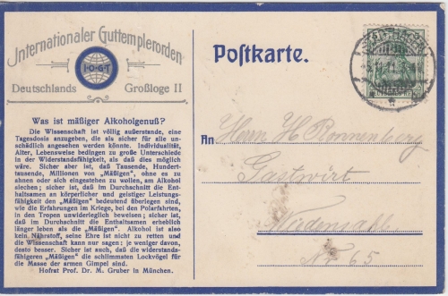 DR - Stadthagen 1913 Werbekarte Int. Guttemplerorden n. Wiedensohl