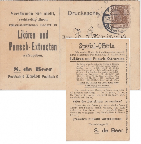 DR - Emden 1917 Werbekarte Likör & Punsch de Beer n. Wiedensohl